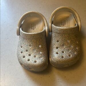 CROCS Silver White Sandals with Glittery Finish